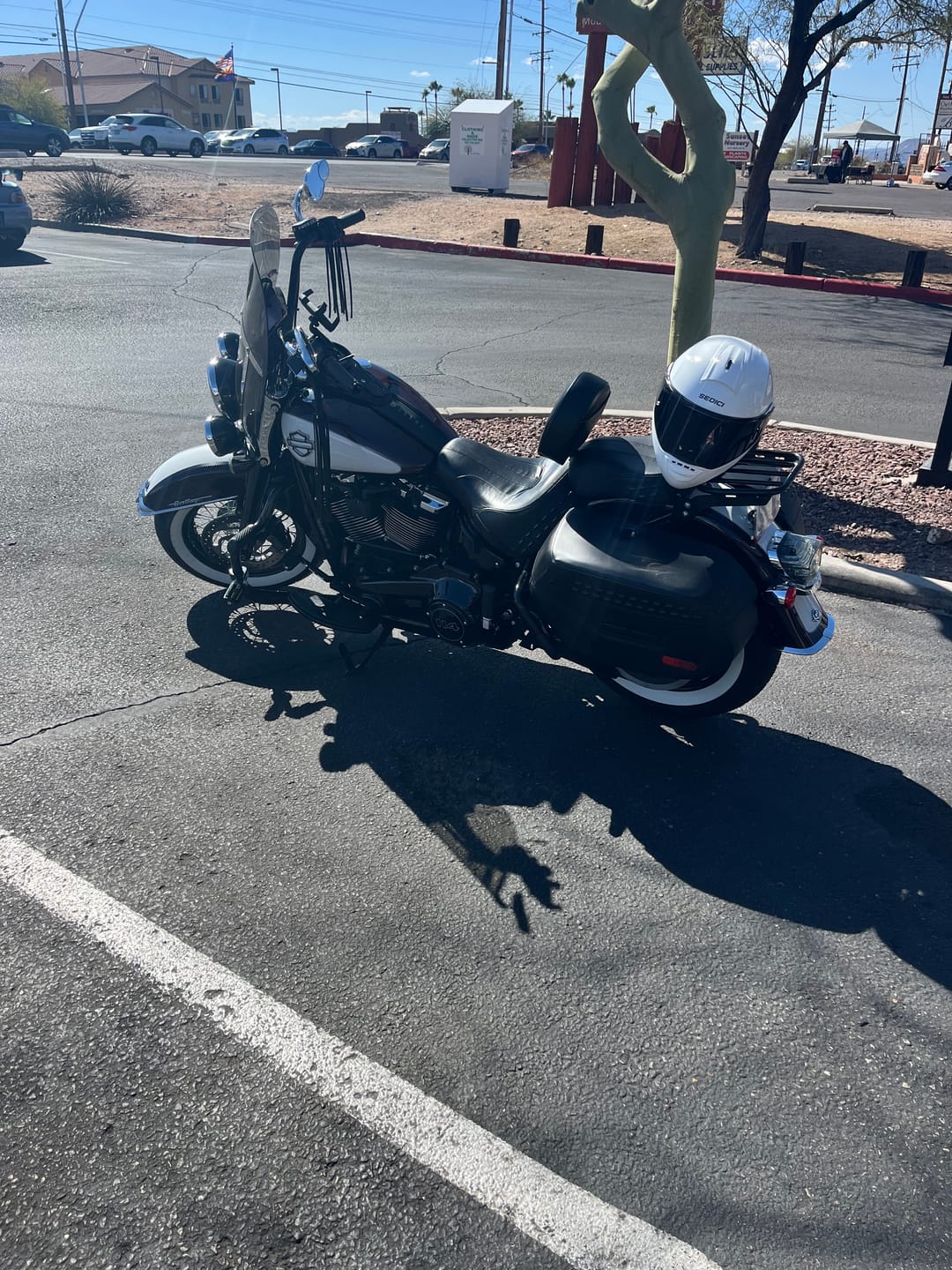 Customer photo review of 35L - Legacy Extra Large Studded Leather Motorcycle Saddlebags for Harley Softail Heritage FLHC/S