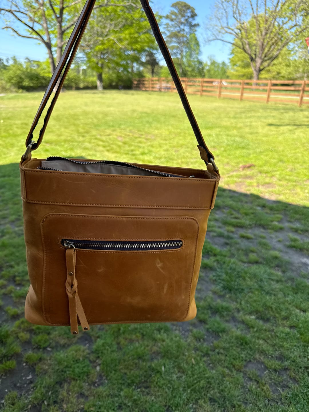 Customer photo review of Delaney Distressed Leather Crossbody Purse