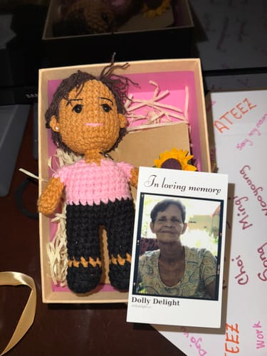Customer photo review of Dolly® Personalized Crochet Doll with Photo Card