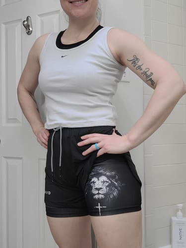 Customer photo review of Joshua 1:9 'Lion' Women's Performance Shorts