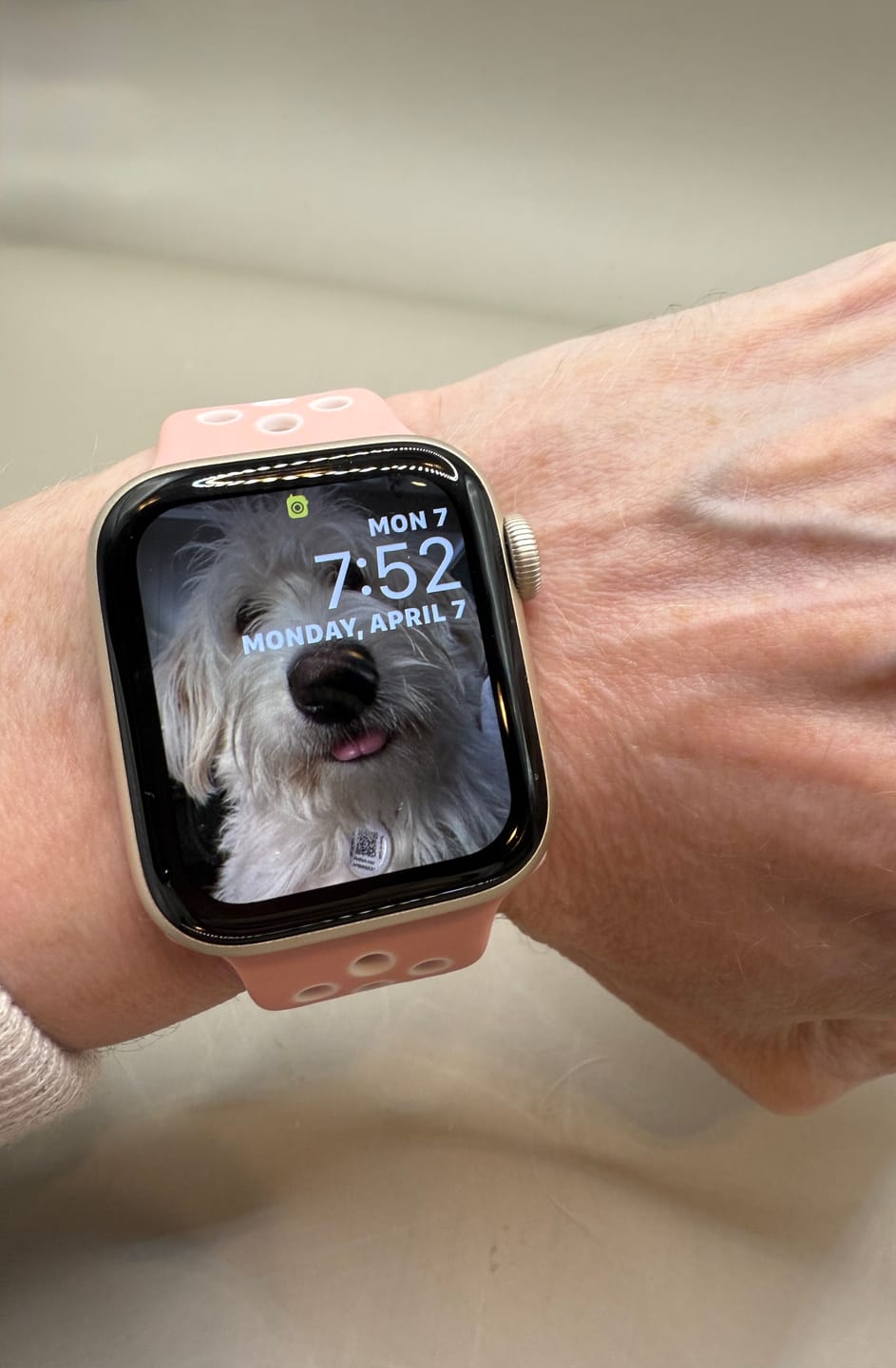 Customer photo review of Apple Band - Silicone Sport Buckle - Pink & White