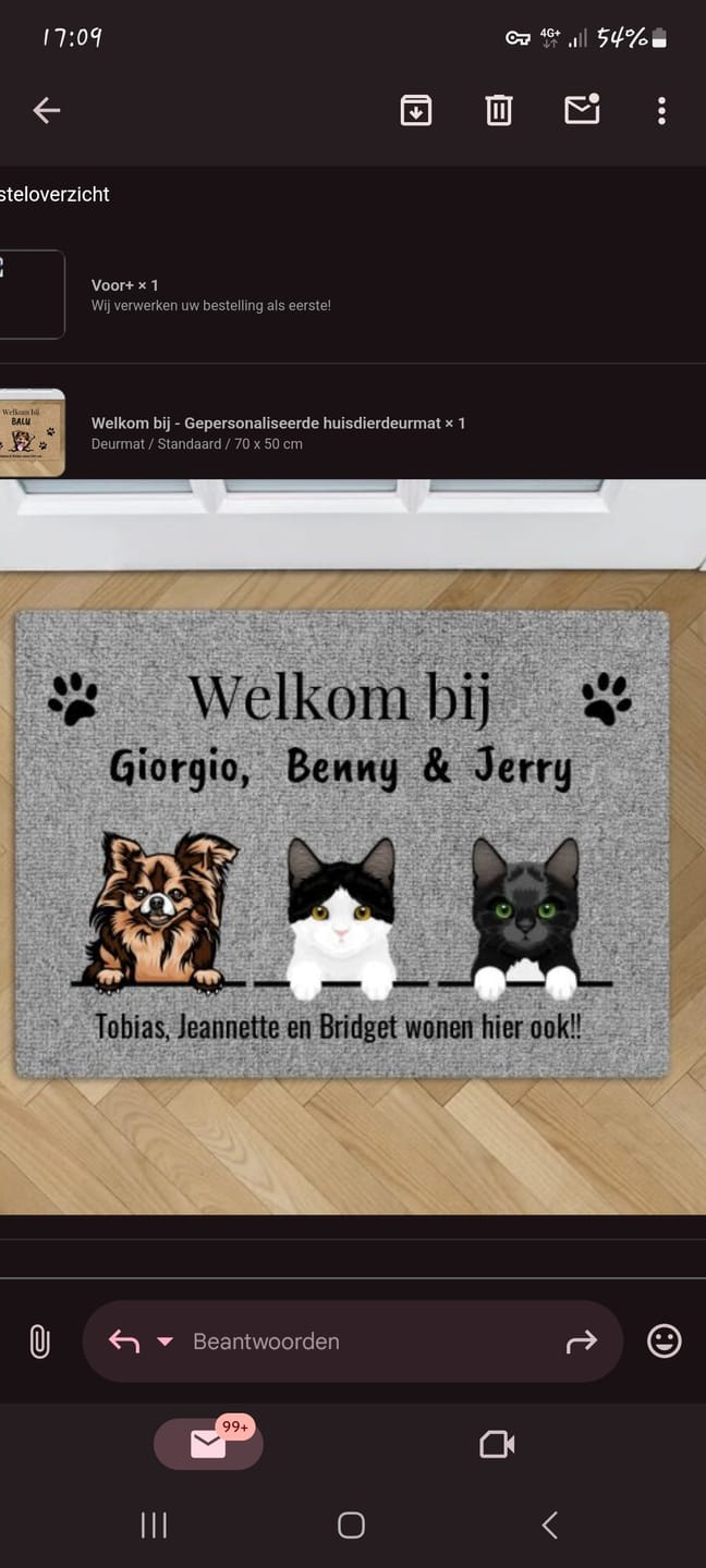 Customer photo review of Welkom bij - Gepersonaliseerde huisdier deurmat