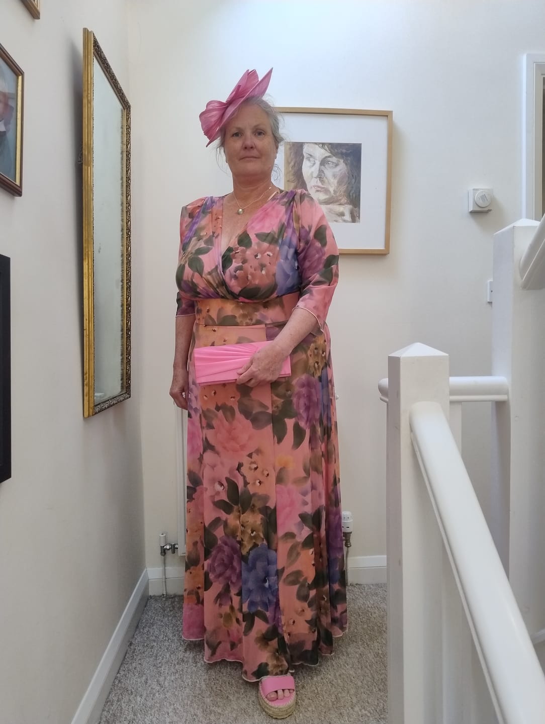 Customer photo review of Elegant Verity Multi Print Maxi Gown in Peach Pastel