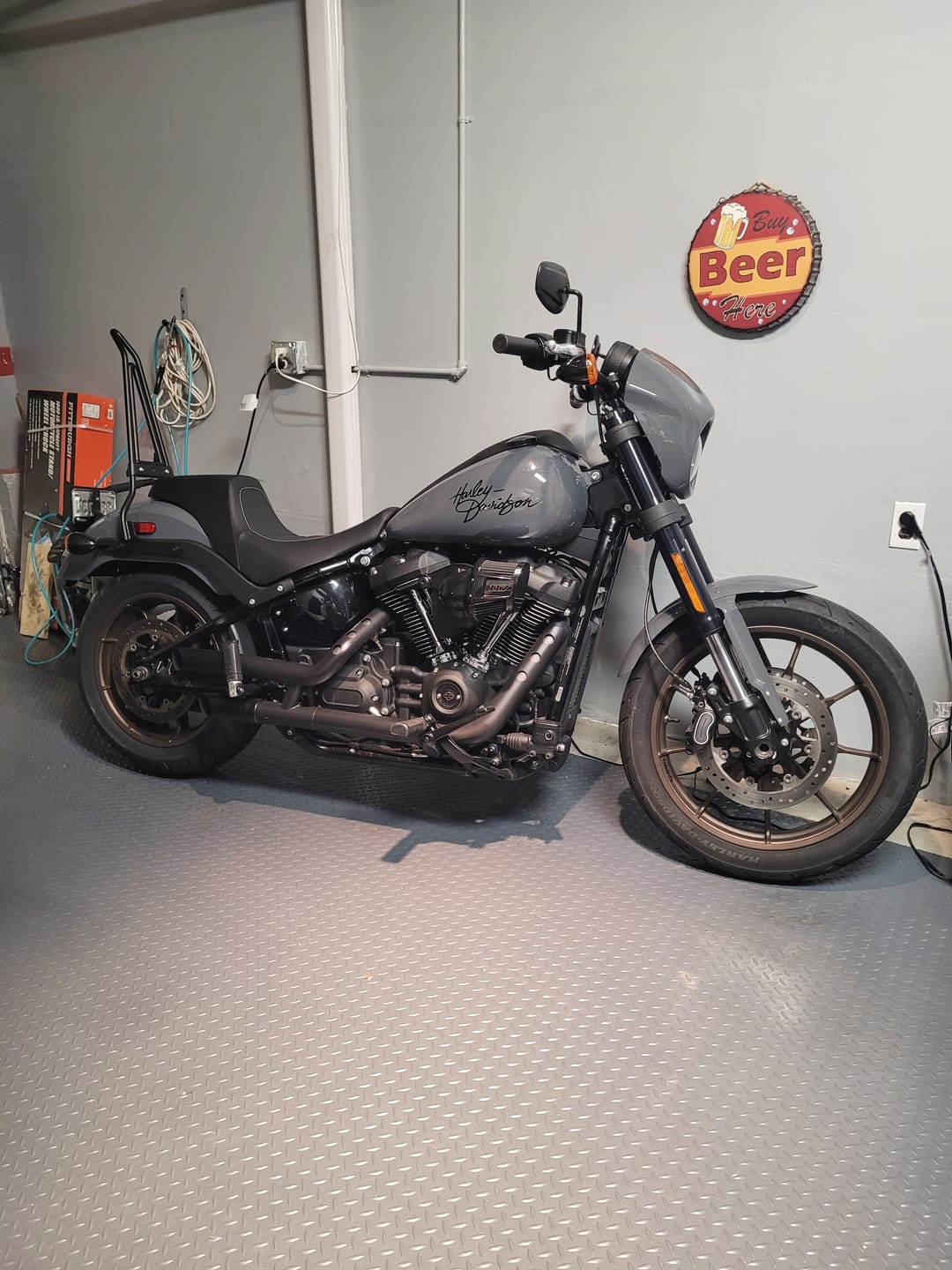 Customer photo review of Iron Born Blade 25" Sissy Bar with Foldable Luggage Rack for Harley Softail Low Rider S FXLRS Matte Black