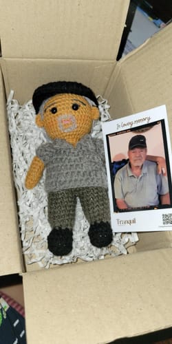 Customer photo review of Tranquil® - Personalized Crochet Doll with Photo Card
