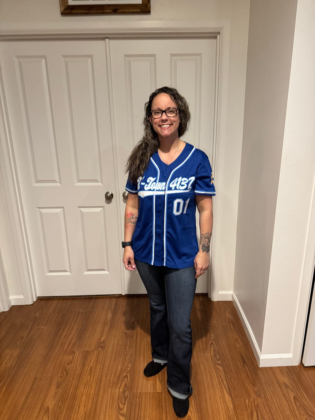 Customer photo review of Custom Royal White-Light Blue Hook Classic Style Authentic Baseball Jersey