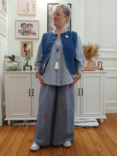 Customer photo review of Blouse Isabeau - coton/lin rayé pomme