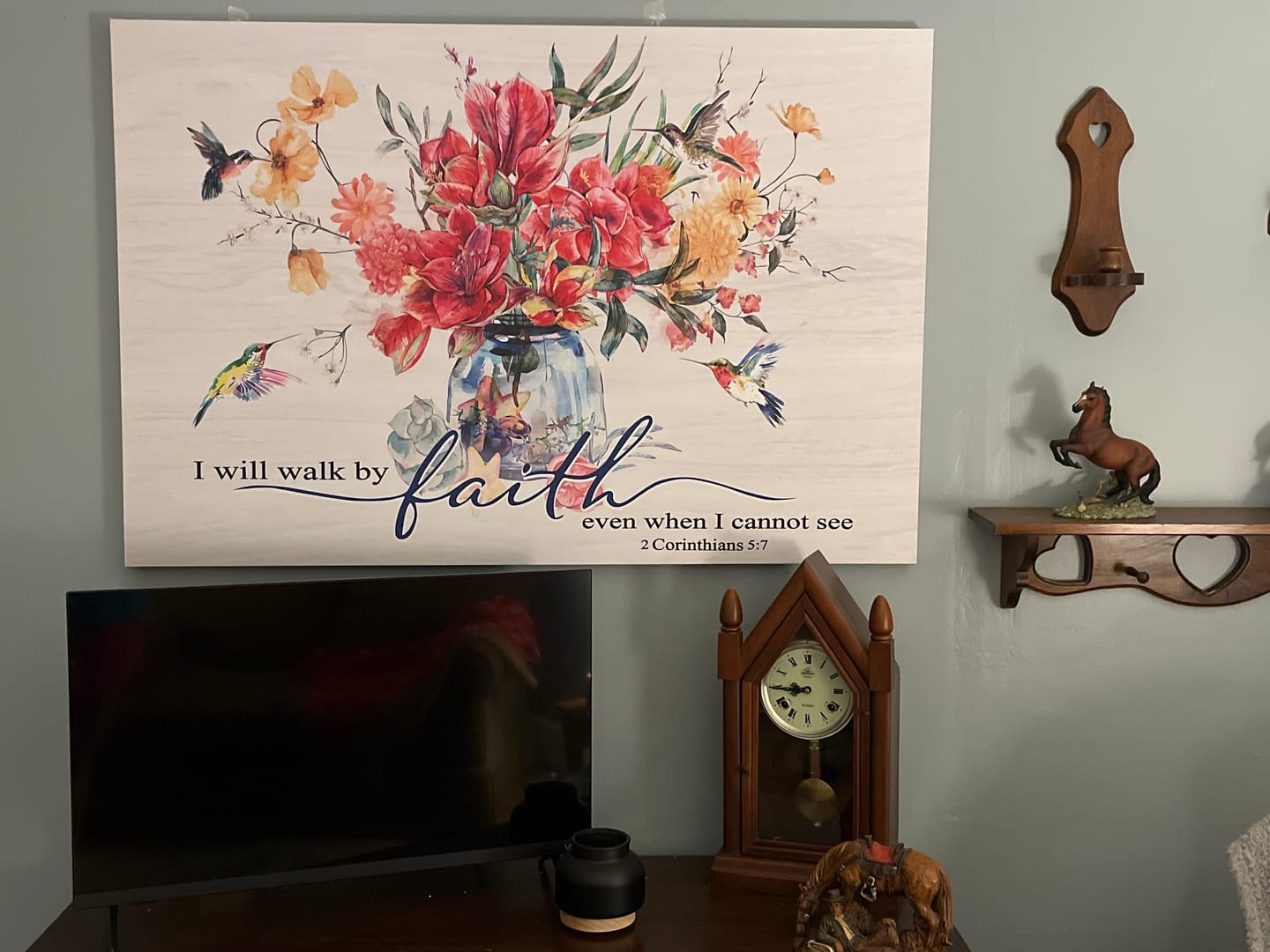Customer photo review of Hummingbird Flowers, I Will Walk By Faith Even When I Cannot See Wall Art Canvas