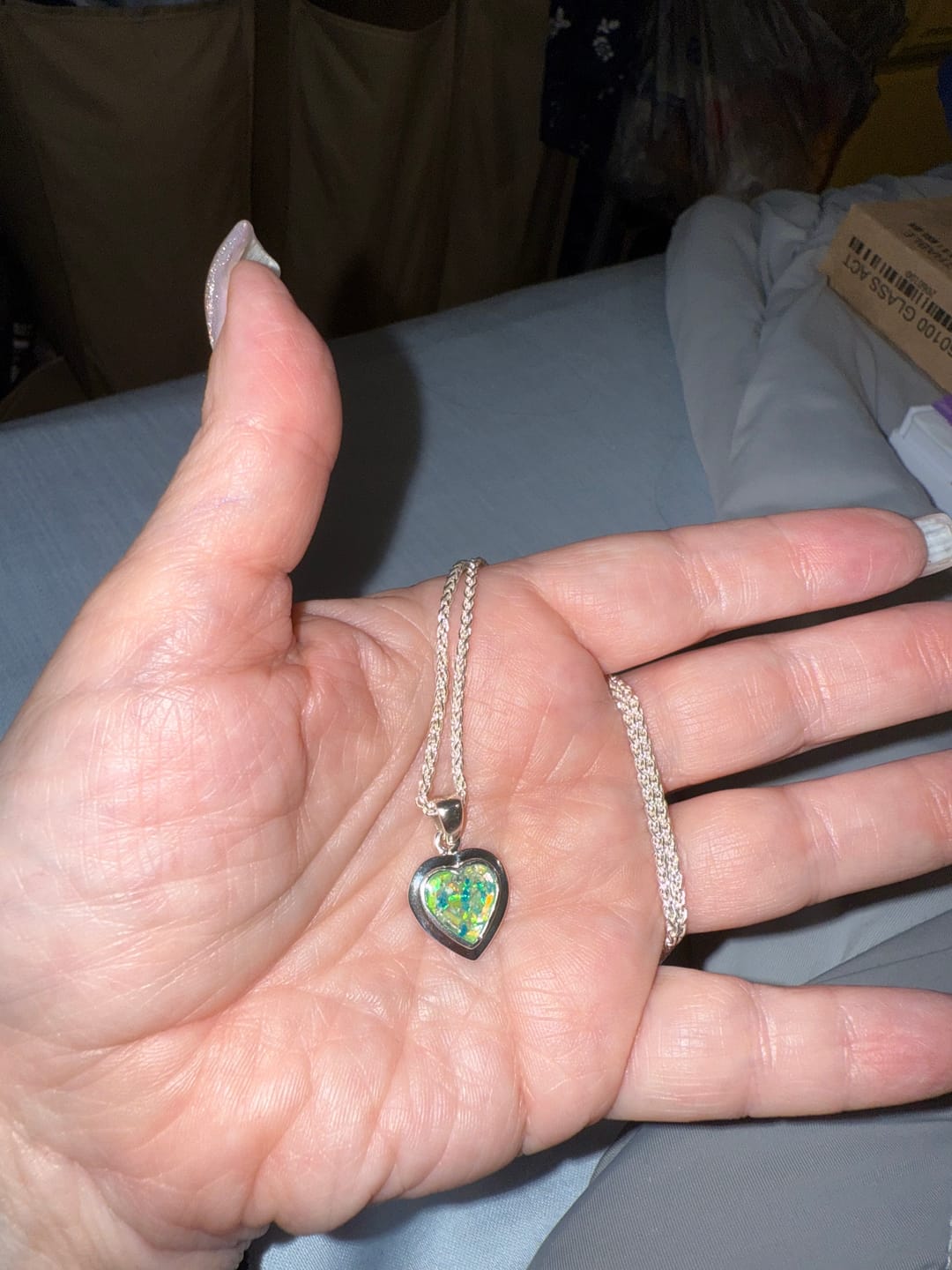Customer photo review of Petite Bezelled Opal Heart