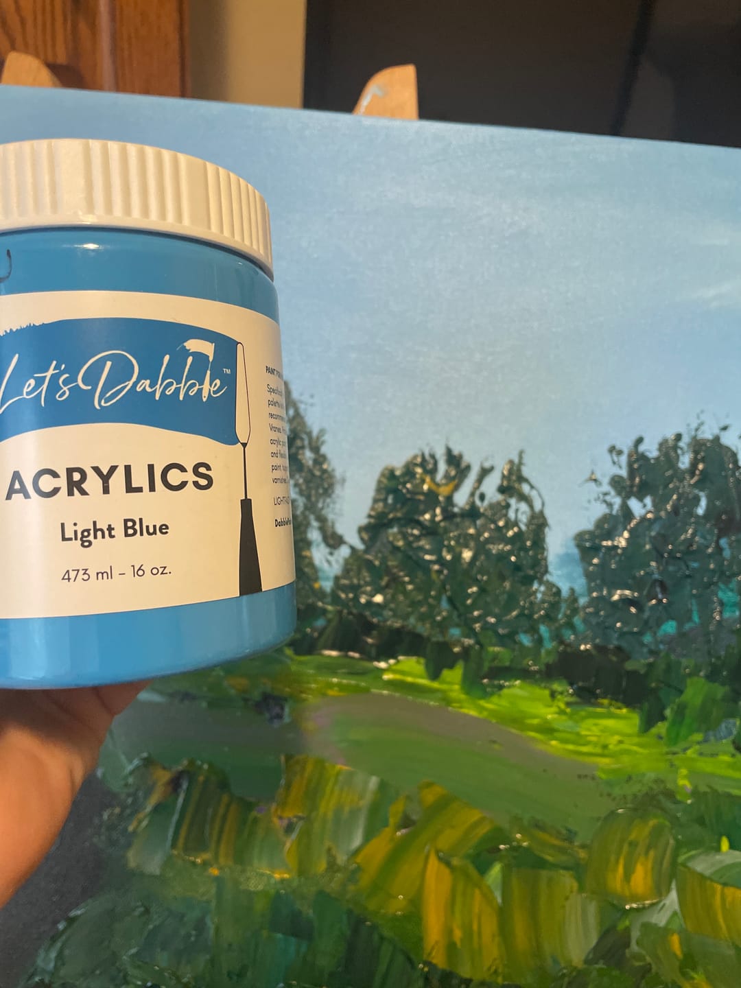 Customer photo review of DabblePaints™️ Light Blue — Thick-Body Acrylic Paint