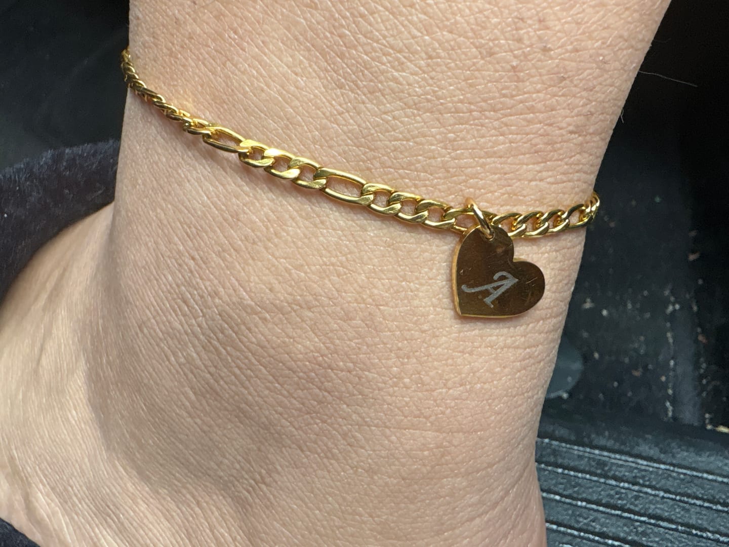 Customer photo review of Heart Initial Engraved Anklet