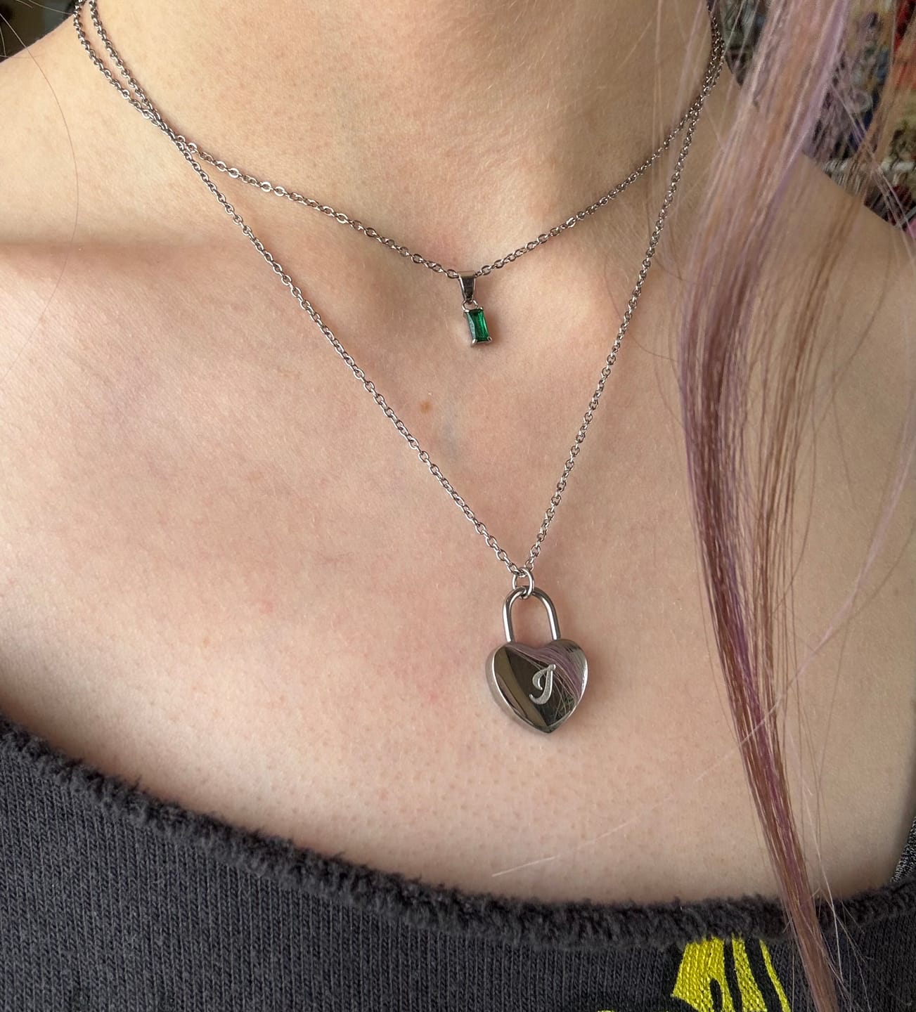 Customer photo review of Dainty Emerald Diamond Necklace