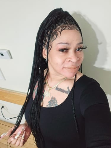 Customer photo review of HD Knotless Braid Wig, Human Hair Swiss Full Lace, Black, Glueless - Fatima
