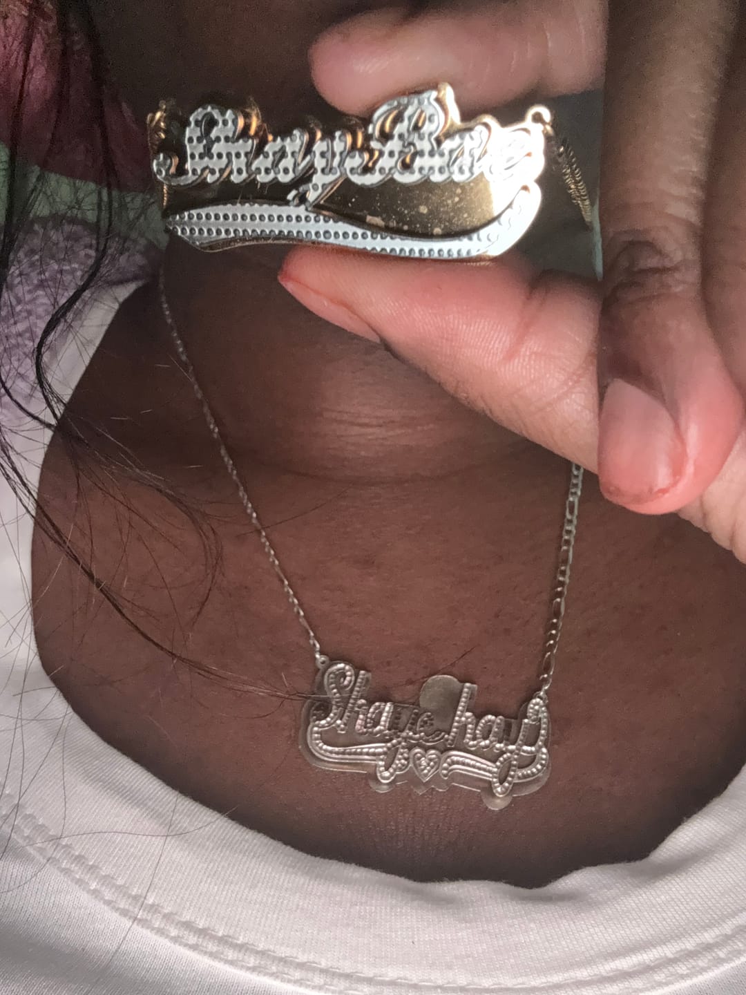 Customer photo review of Double Plated Swiped Name Necklace w/ Figaro Chain