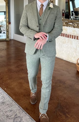 Customer photo review of Light Green Tweed 3 Piece Suit