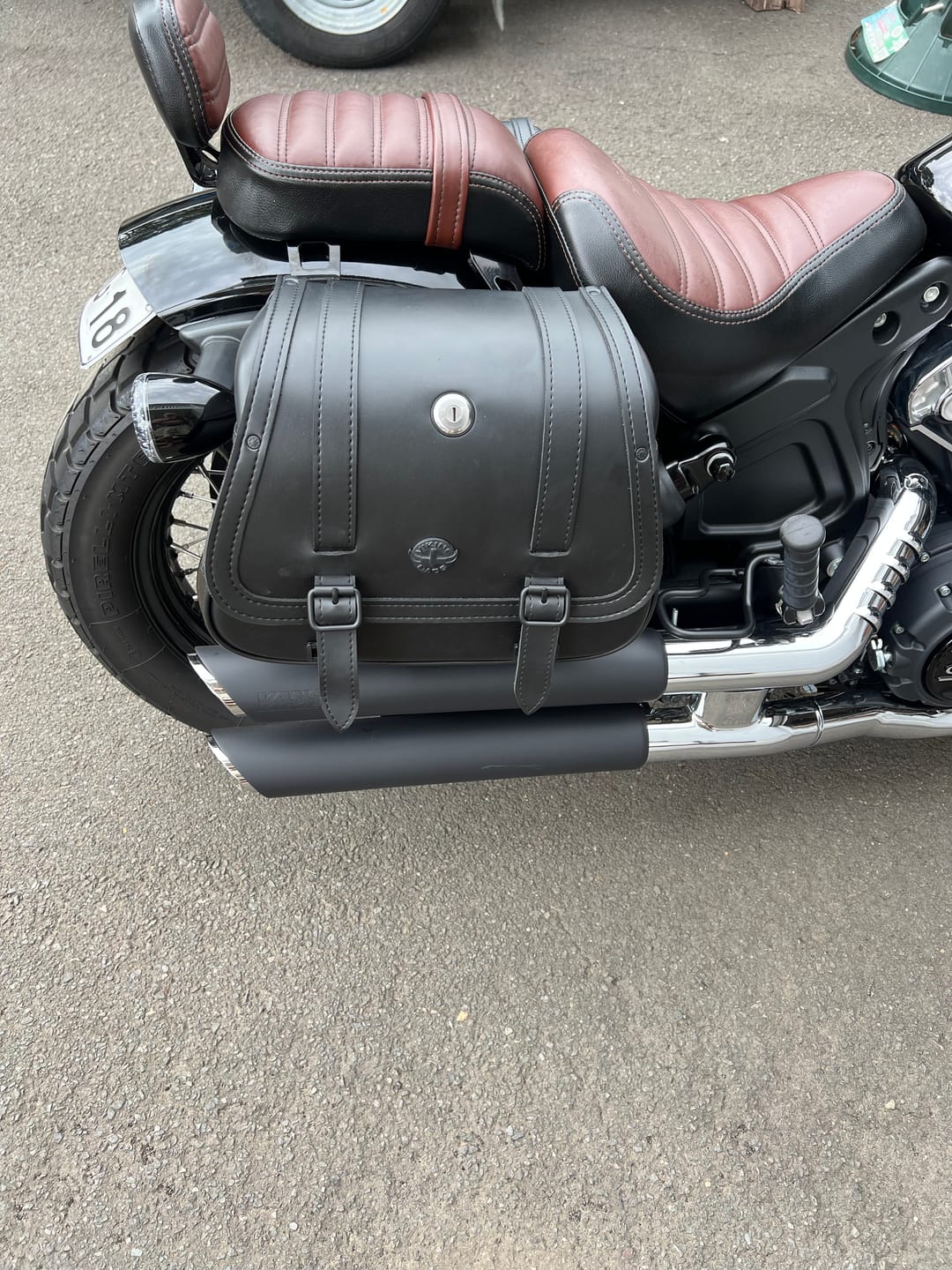Customer photo review of 25L - SpiritBlade Large  Indian Scout Bobber Leather Motorcycle Saddlebags