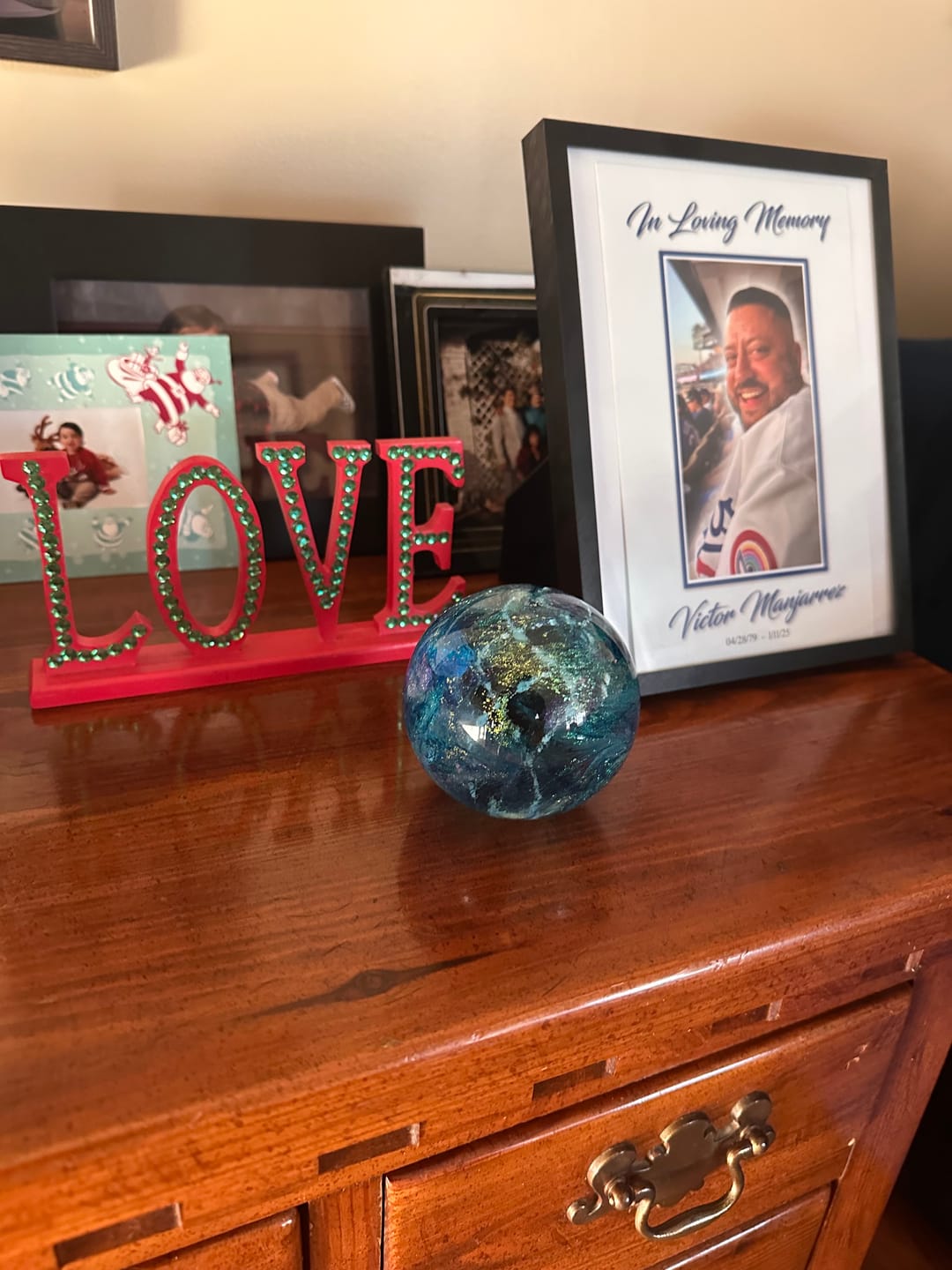 Customer photo review of Dichroic Explosion Orb with Cremation Ash