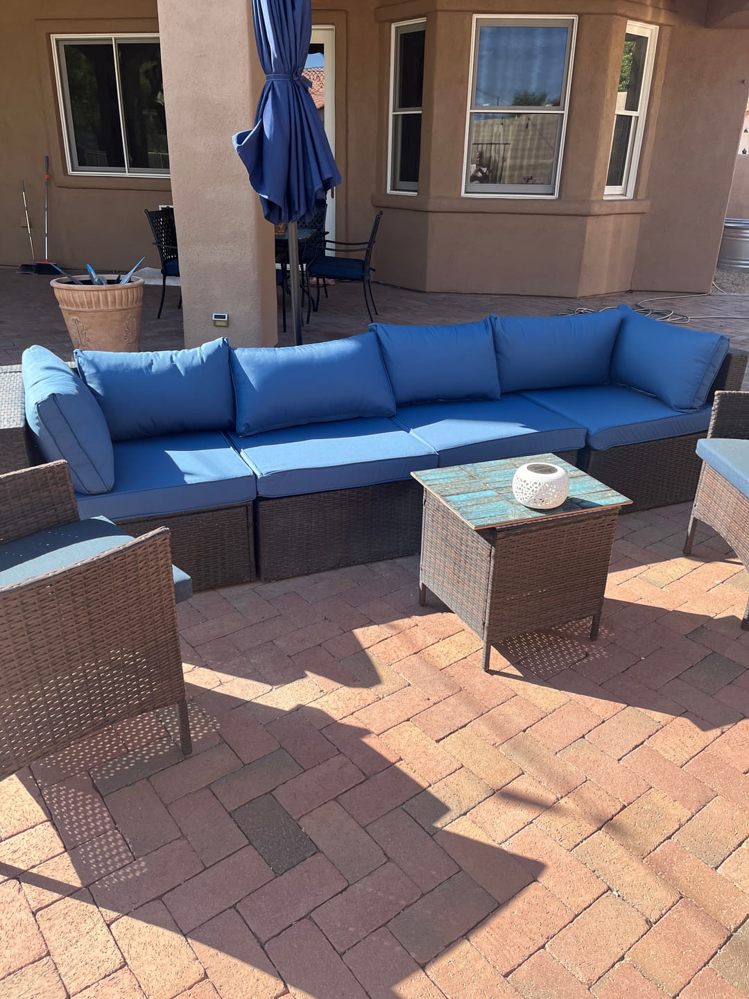 Customer photo review of Homrest Patio Replacement Cushions for  6-Seat Patio Conversation Sets, Blue