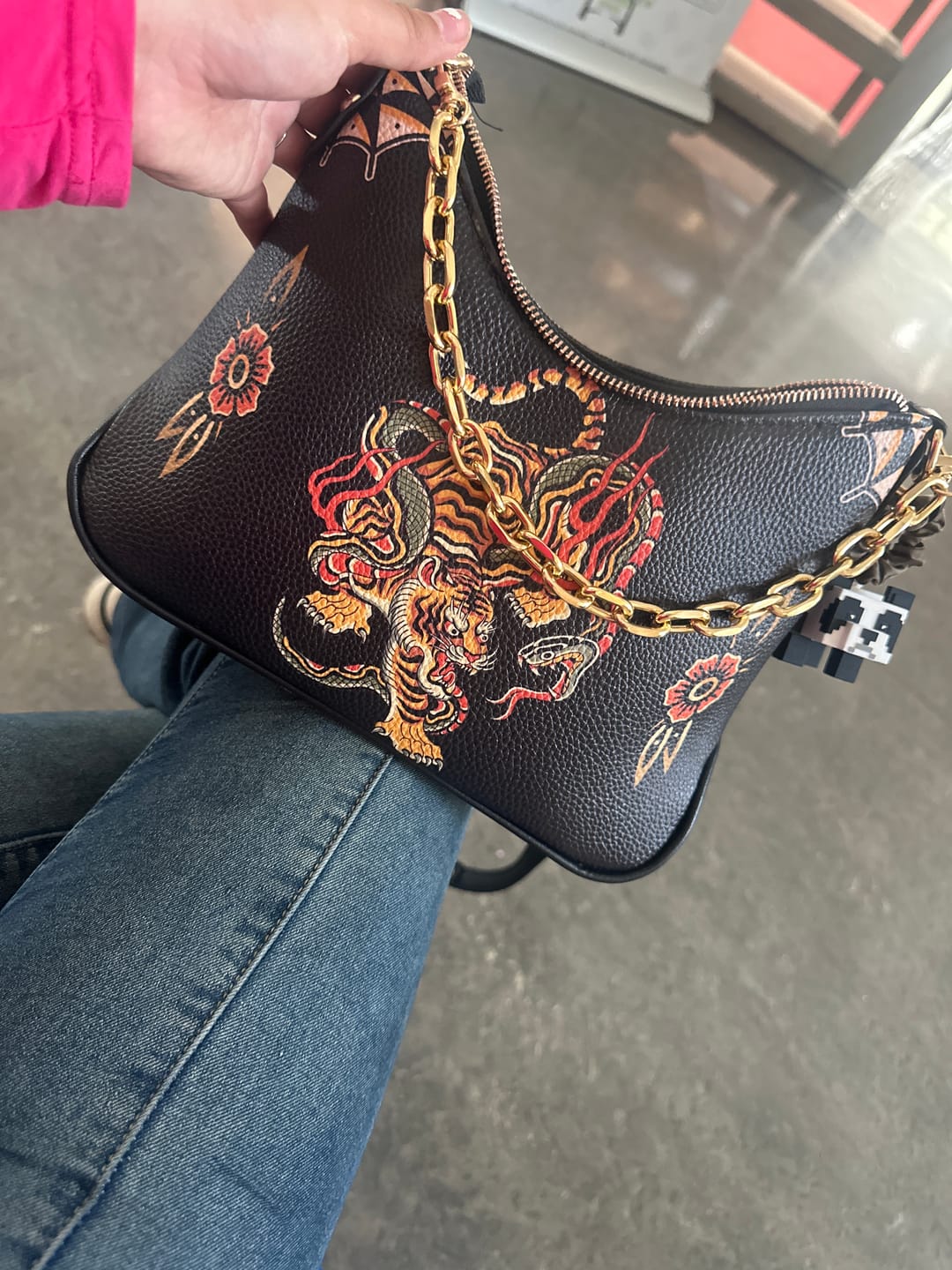 Customer photo review of Old School Tiger & Snake Print - Leather Crossbody Bag