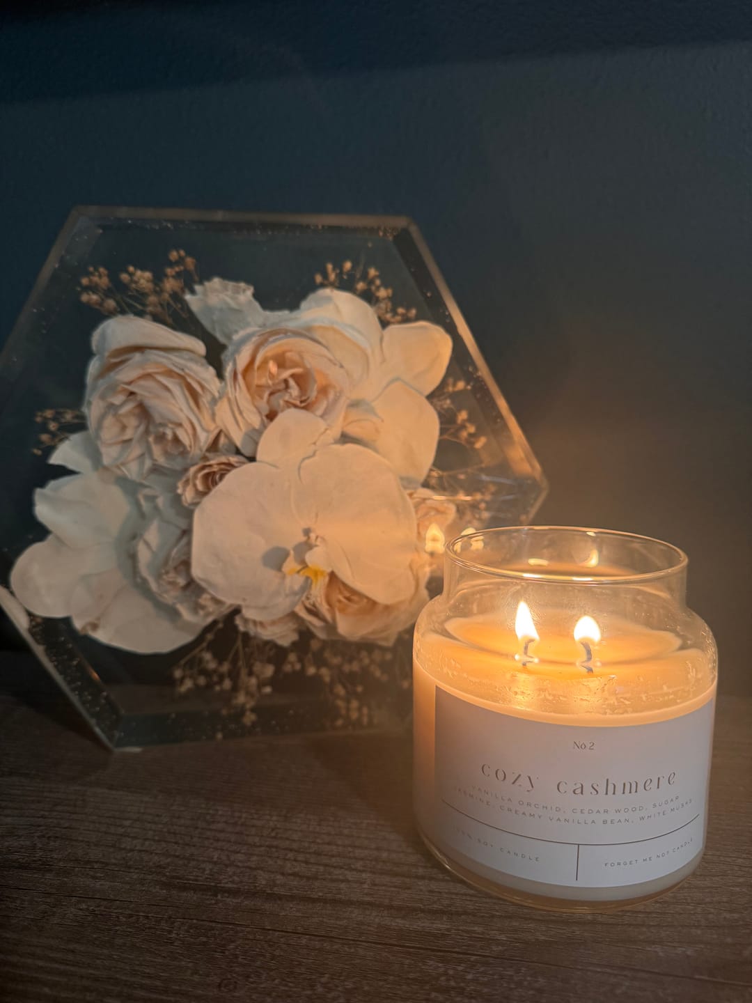 Customer photo review of Cozy Cashmere 22 oz Glass Candle
