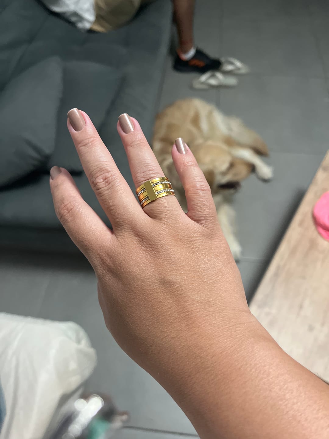 Customer photo review of Anel Caviar Stack Banhado em Ouro 18K