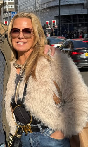 Customer photo review of Vogue Brown V Neck Leather And Fur Coats Fall