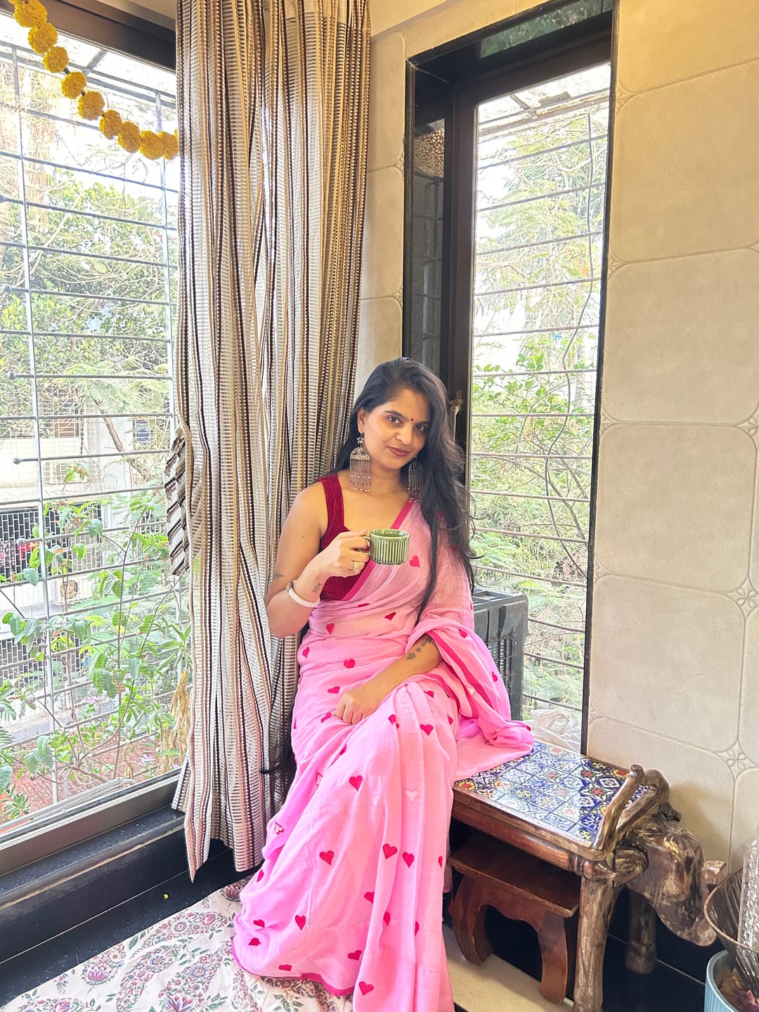 Customer photo review of Pink Love Mulmul Cotton Saree
