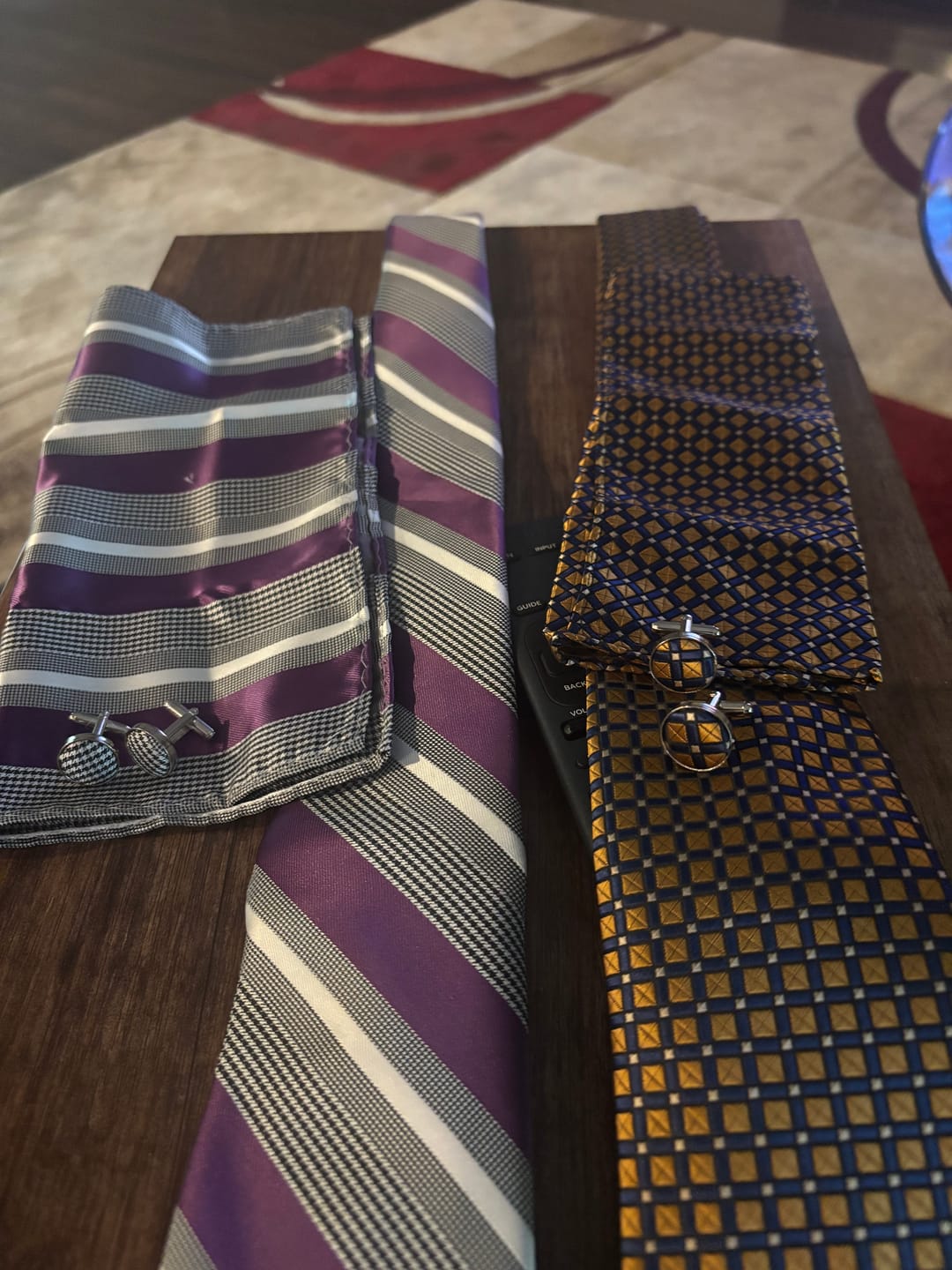 Customer photo review of Ties2you Formal Work Tie Grey Yellow Striped Tie Pocket Square Cufflinks Set