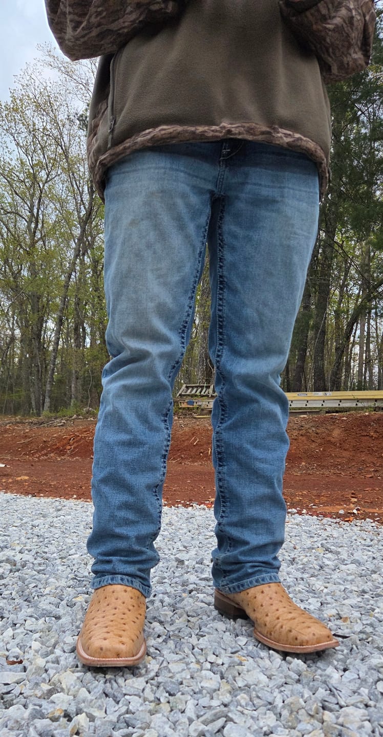 Customer photo review of Cowtown® Men's Oryx Ostrich Print Brown & Tan Square Toe Boots Q6077