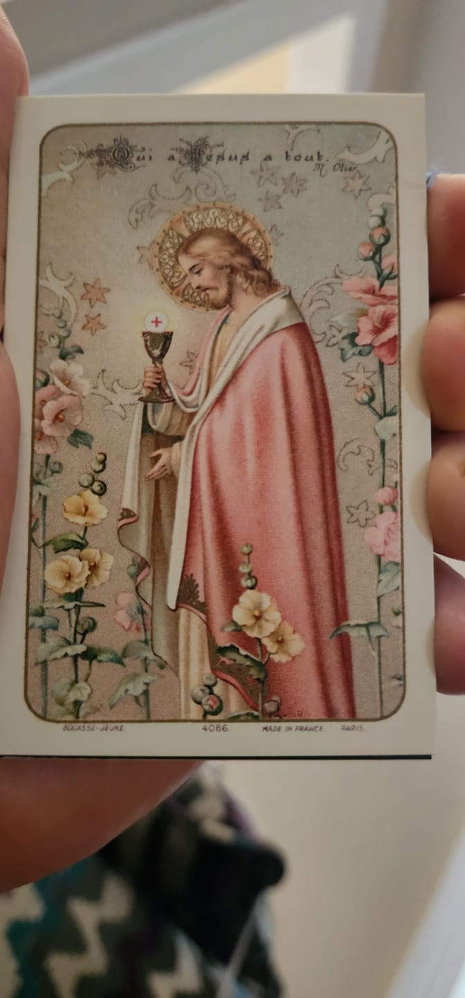 Customer photo review of 50 Restored Vintage Holy Cards – Variety Pack of 50 – Beautiful and Inspirational