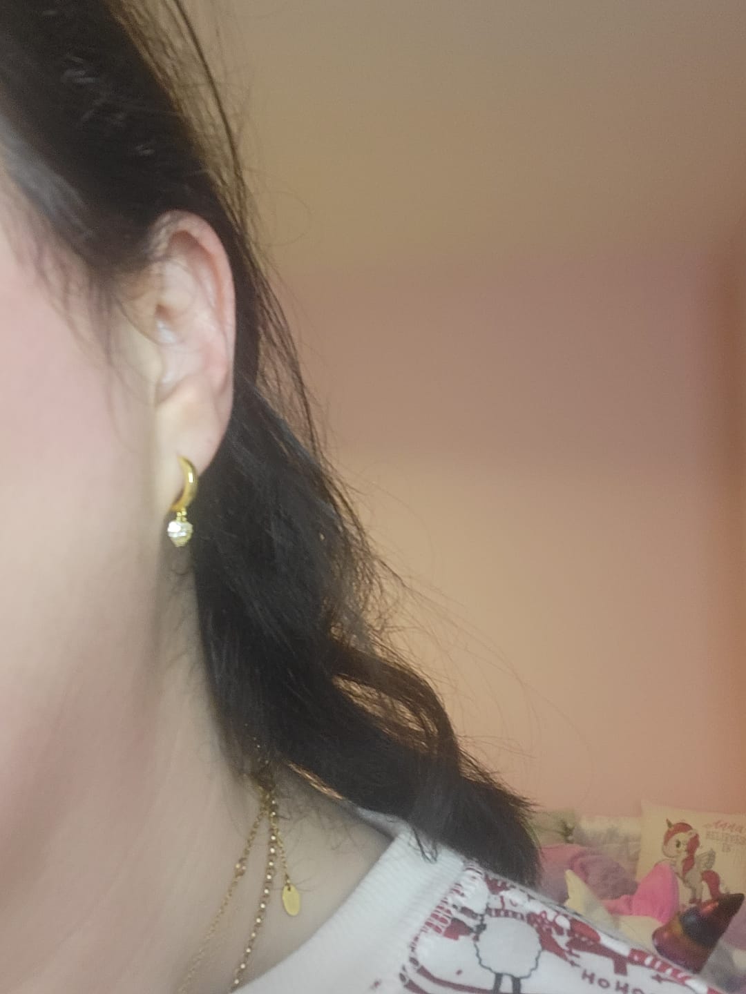Customer photo review of Amore Pave Hoop Earrings Gold