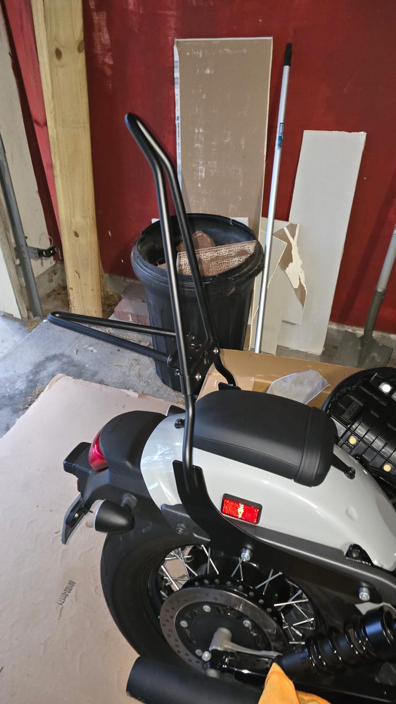 Customer photo review of Iron Born 25" Sissy Bar with Foldable Luggage Rack for Honda Shadow 750 Phantom Matte Black