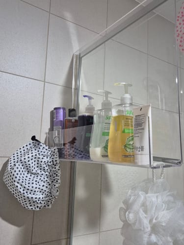 Customer photo review of Clear Acrylic Shower Shelf