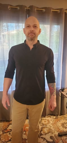 Customer photo review of Long-Sleeve Casual Button-Down: Midnight Black