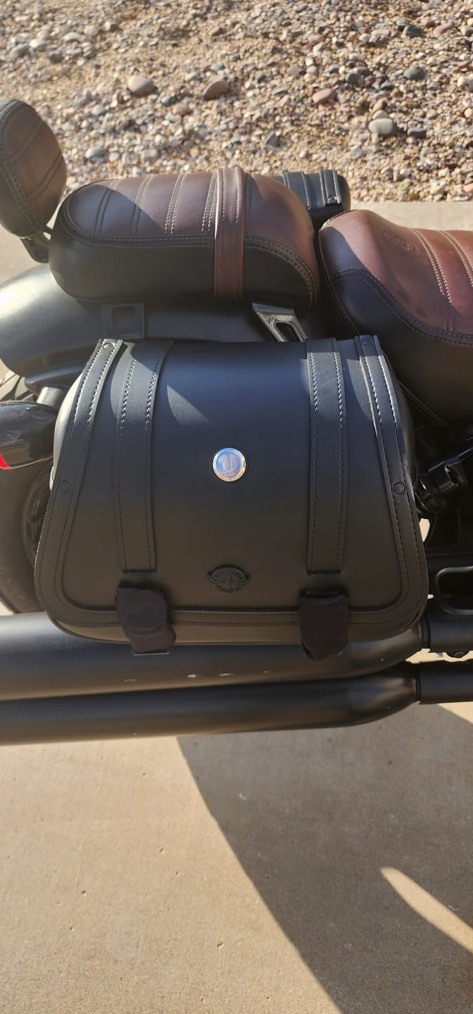 Customer photo review of 25L - SpiritBlade Large  Indian Scout Bobber Leather Motorcycle Saddlebags