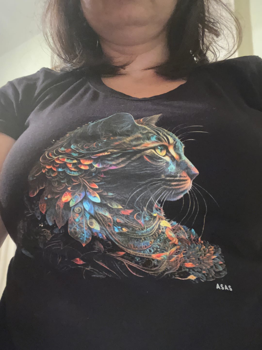 Customer photo review of Camiseta GATO COLORIDO - PRETA