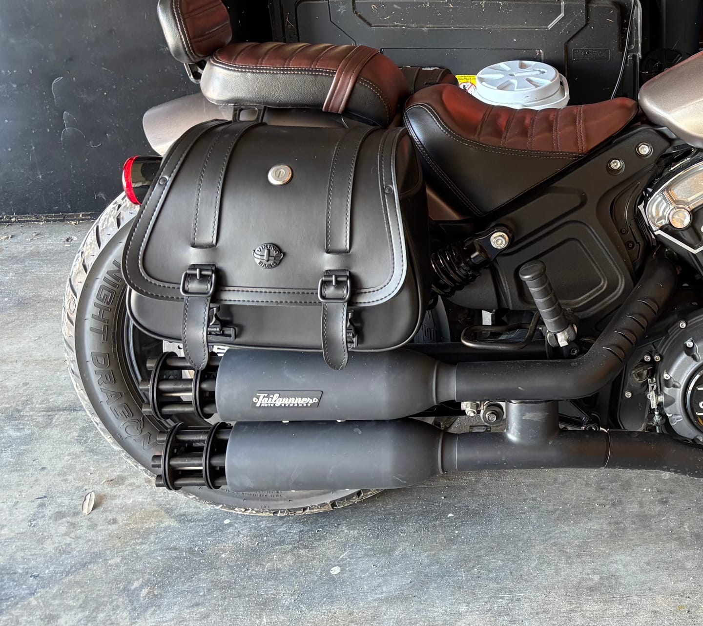 Customer photo review of 25L - SpiritBlade Large  Indian Scout Bobber Leather Motorcycle Saddlebags