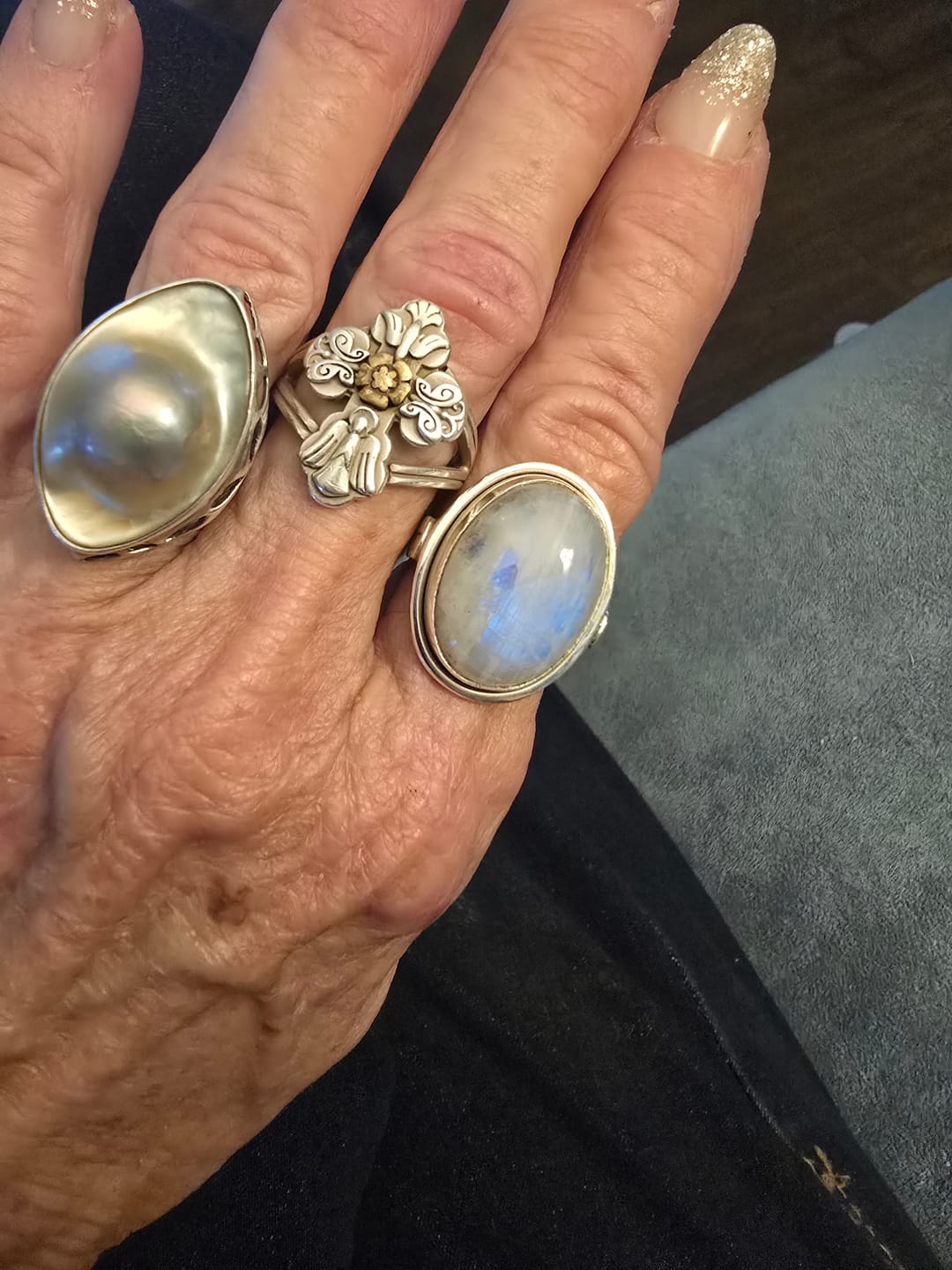 Customer photo review of Sterling Silver Rainbow Moonstone Ring
