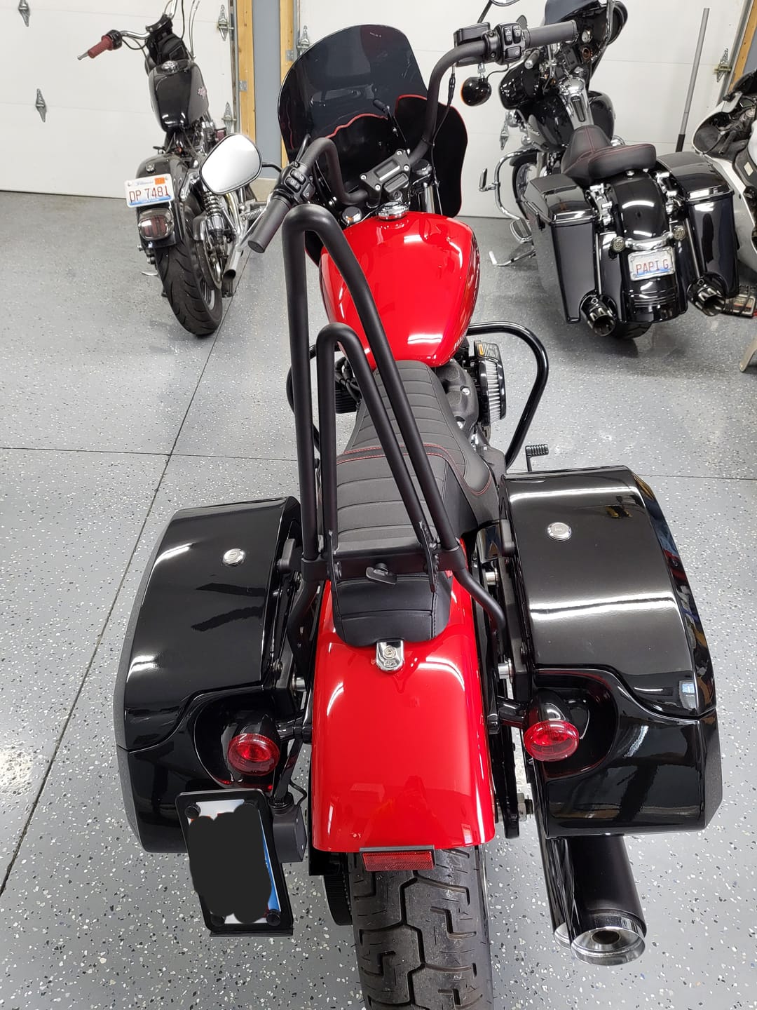 Customer photo review of 32L - Darkin Large Quick Mount Painted Hard Saddlebags for Harley Softail Street Bob FXBB