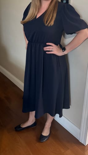 Customer photo review of Puffed Sleeve Wrap Top Dress