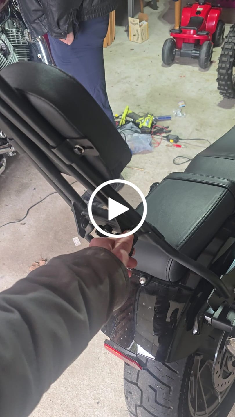 Customer video review of Iron Born Blade 25" Sissy Bar with Foldable Luggage Rack for Harley Sportster Nightster RH975/S Matte Black