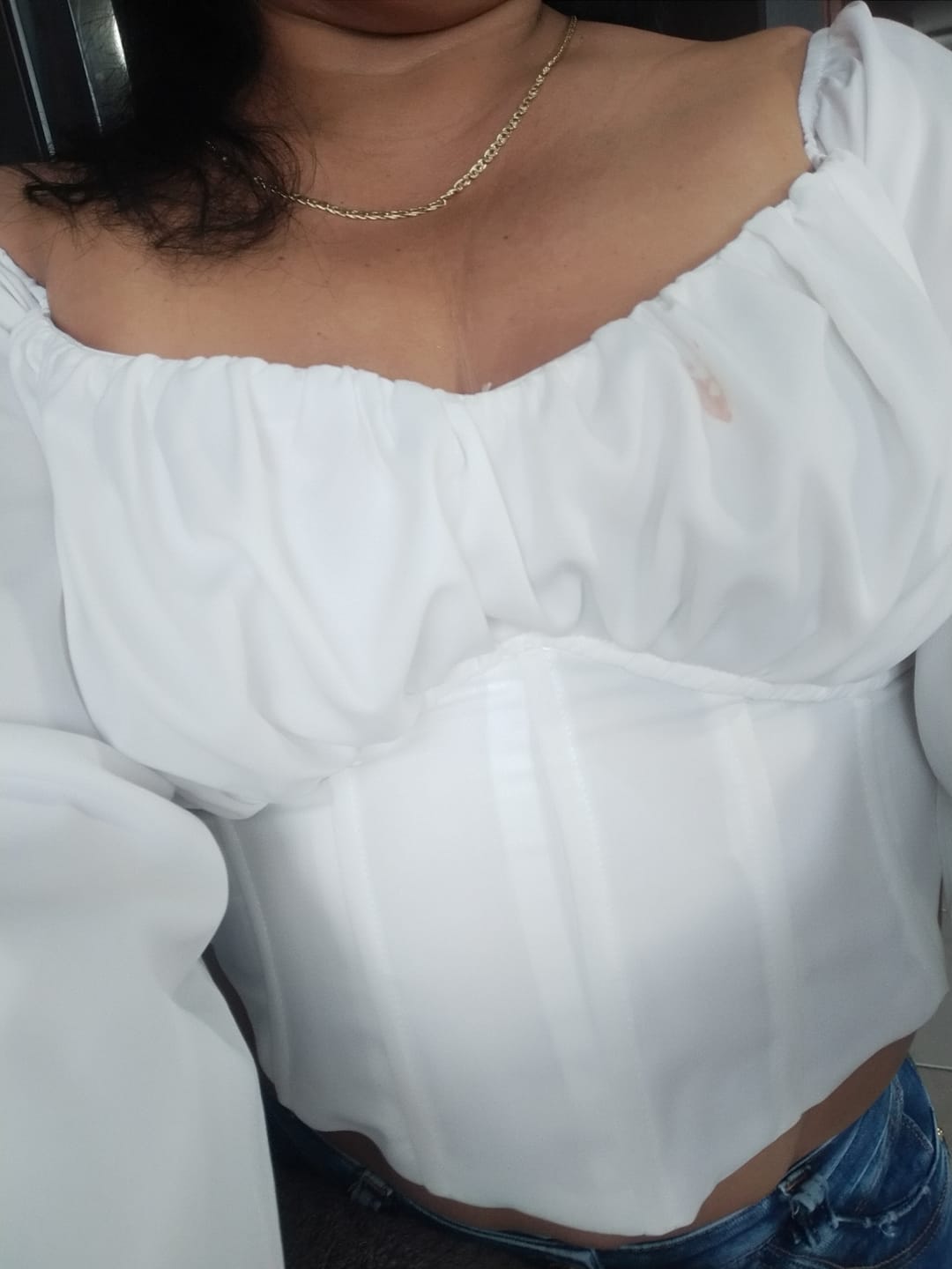 Customer photo review of BLUSA CORTA MANGA LARGA RESORTE EN ESCOTE