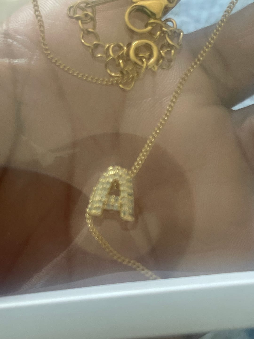 Customer photo review of Iced Bubble Initial Necklace w/ Cuban Chain