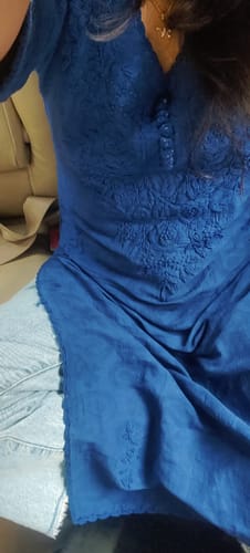 Customer photo review of Navy Blue Long Jacquard Cotton Kurta