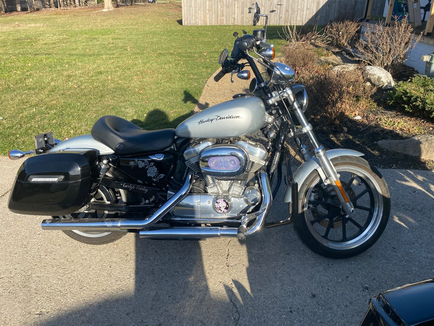 Customer photo review of 36L - Lamellar Raven Extra Large Shock Cut-out Painted Hard Saddlebags for Harley Sportster Super Low XL883L