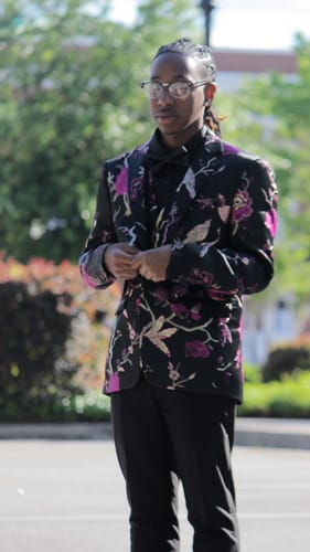 Customer photo review of Men's 2-Piece Golden Magenta Birdsong Forest Embroidery Suit