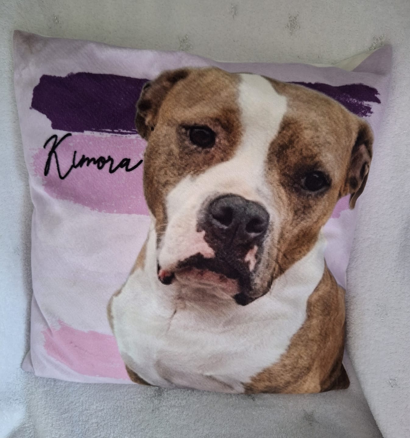 Customer photo review of Photo avec rayures aquarelles - Coussin personnalisé