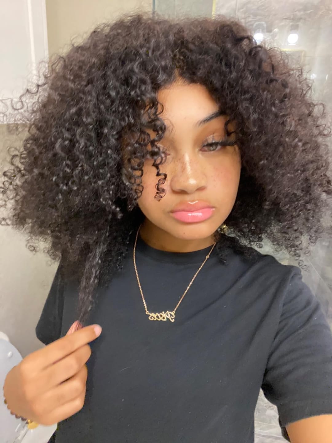 Customer photo review of Wavymy Upgrade Kinky Curly No Leave Out V Part Wig Human Hair Wear Go Glueless V Part Wig For Women 180% Density