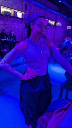 Customer photo review of Ribbed star applique hoodie off shoulder long sleeve bodysuit-final-sale