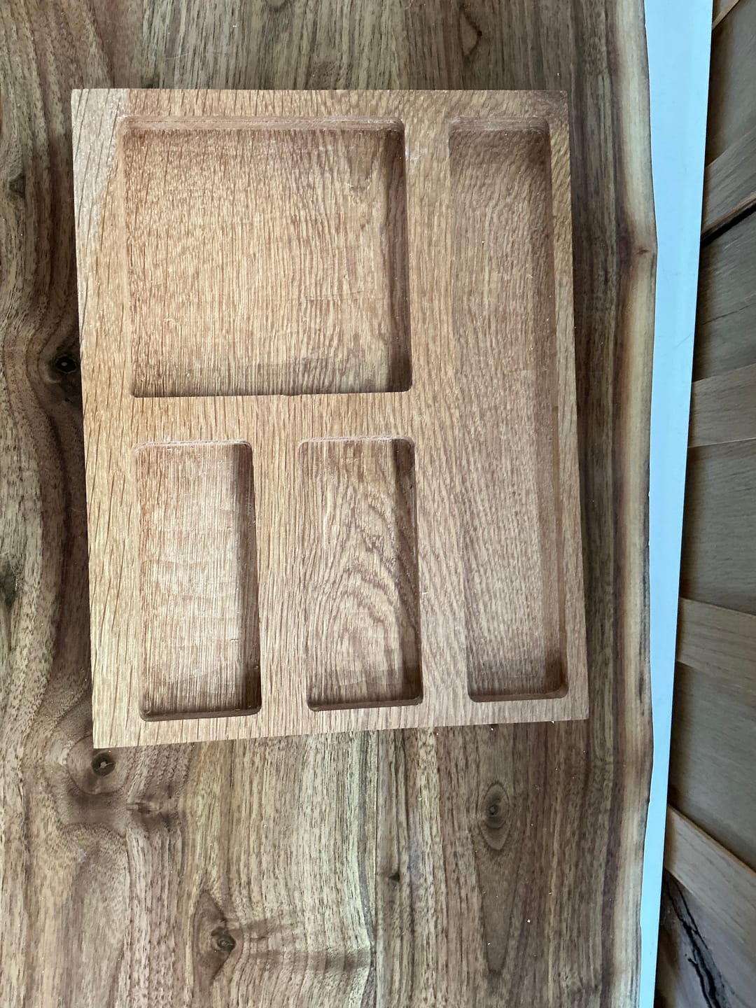 Customer photo review of 11.75x9.0" Four Pocket EDC Tray 27 Acrylic Router Template
